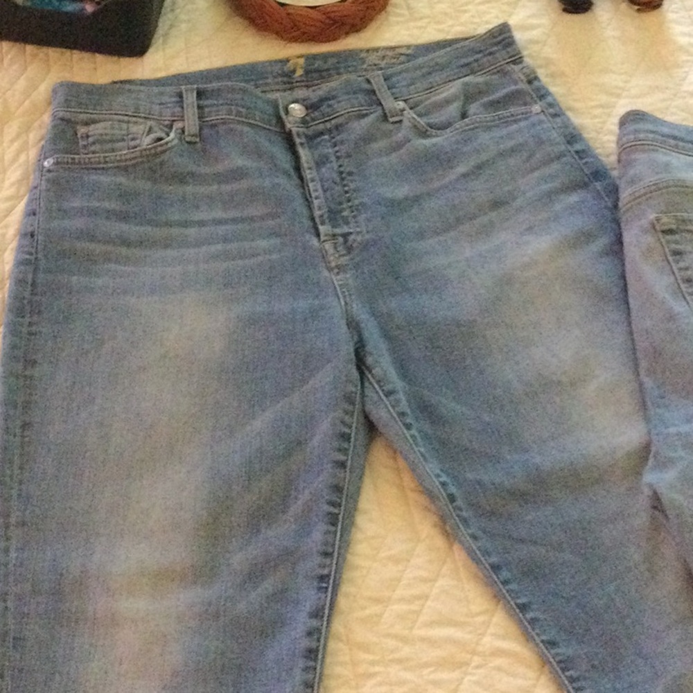 Light Blue 7 for All Mankind Denim Jeans with Gold Script Waistband